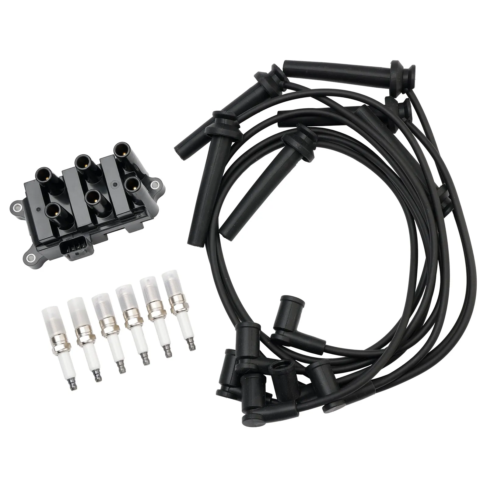 Bobina de encendido + 6 bujías + 6 cables FD498 5F2Z-12029-AD 1F2118100 para Ford Mustang V6 3.8L 2001-2004