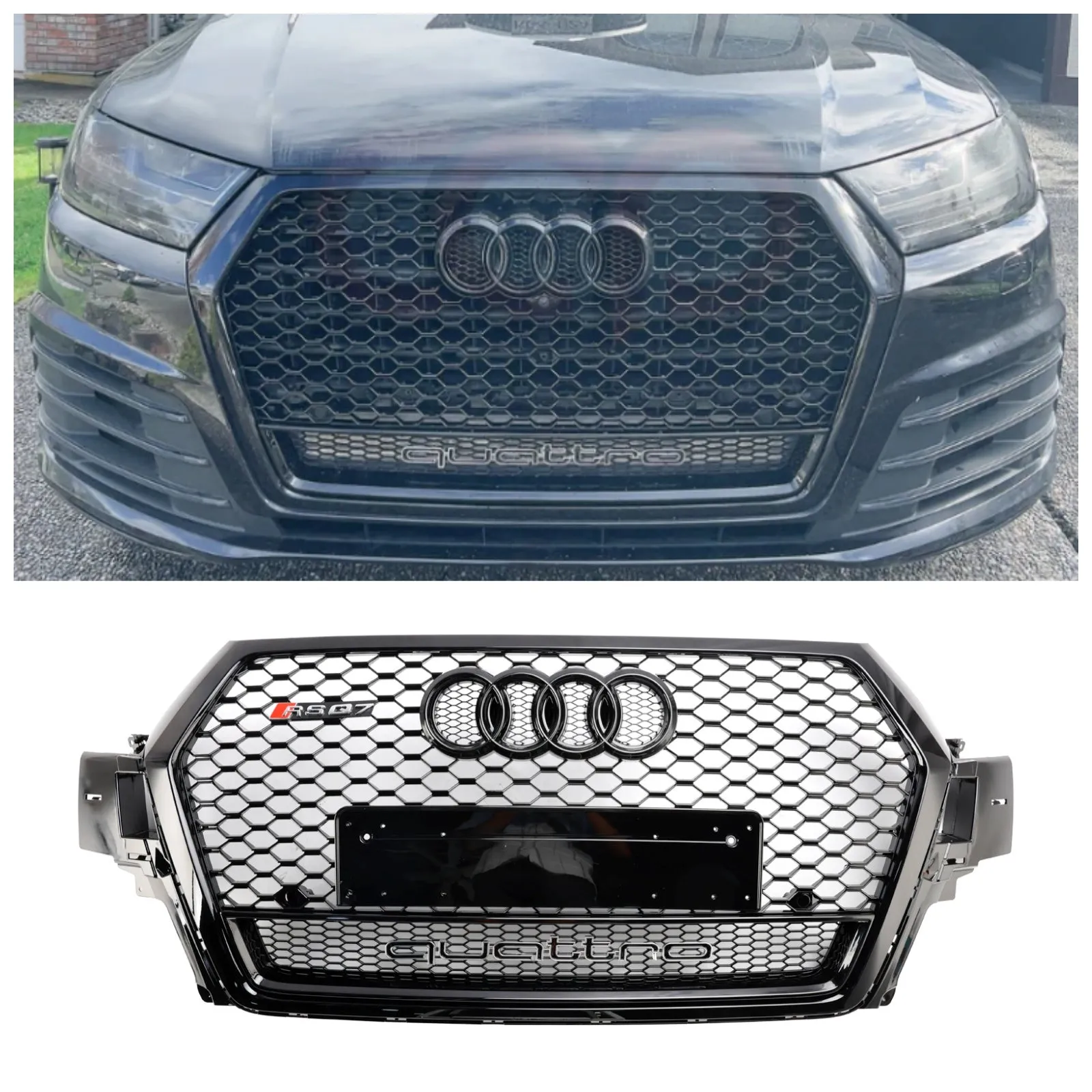 Rejilla de ventilación del radiador del parachoques delantero negro brillante Audi Q7 SQ7 2016-2019