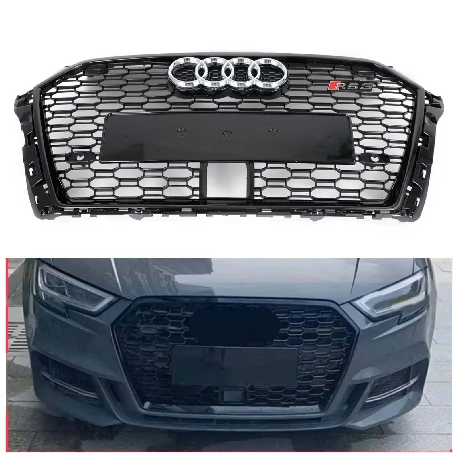 2017-2019 Audi A3 S3 Style Reemplazo RS3 Grill antes con una parrilla negra Gross