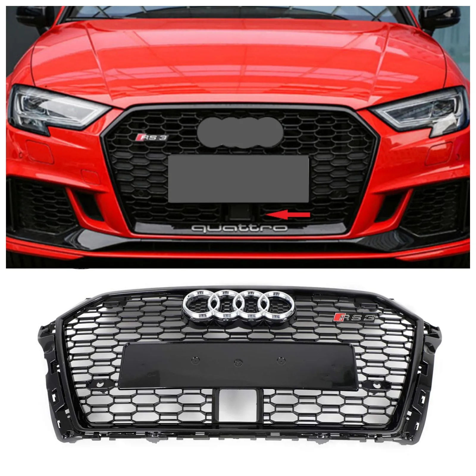 Audi A3 S3 2017-2019 con la rejilla negra brillante mejor enfriamiento y estilo