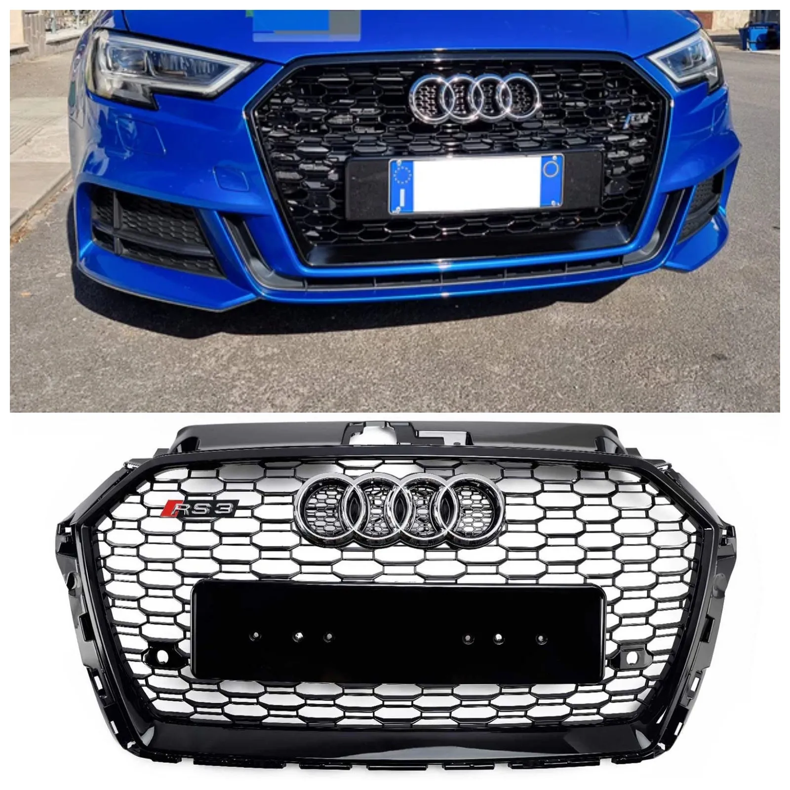2017–2019 Audi A3 8V RS3 Style Galle en Honeycomb para parachoques delanteros negros
