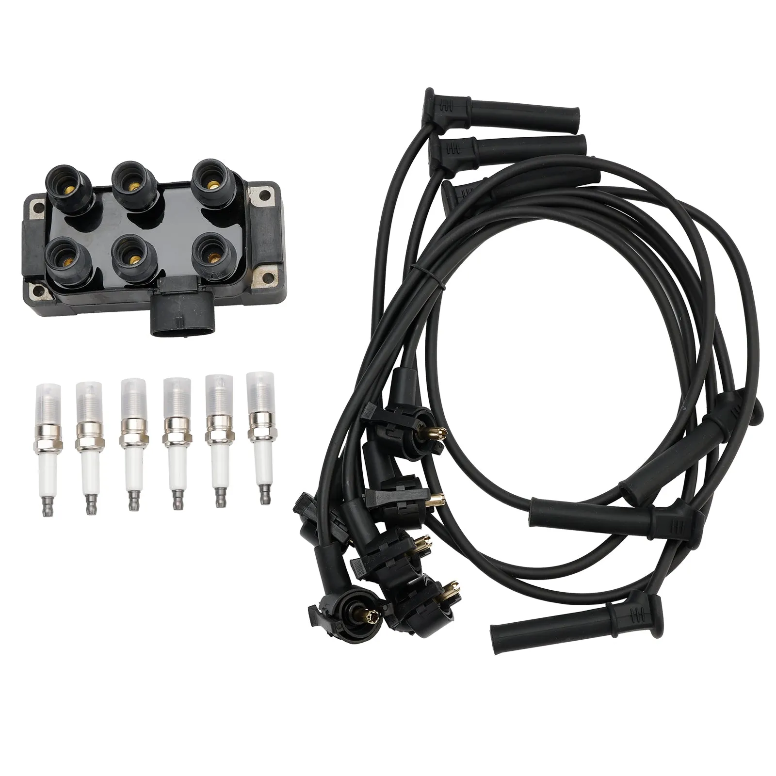 Bobina de encendido + 6 bujías + 6 cables FD480 DG452 90TF12029A para Ford Explorer Sport Trac V6 4.0l 2007-2010