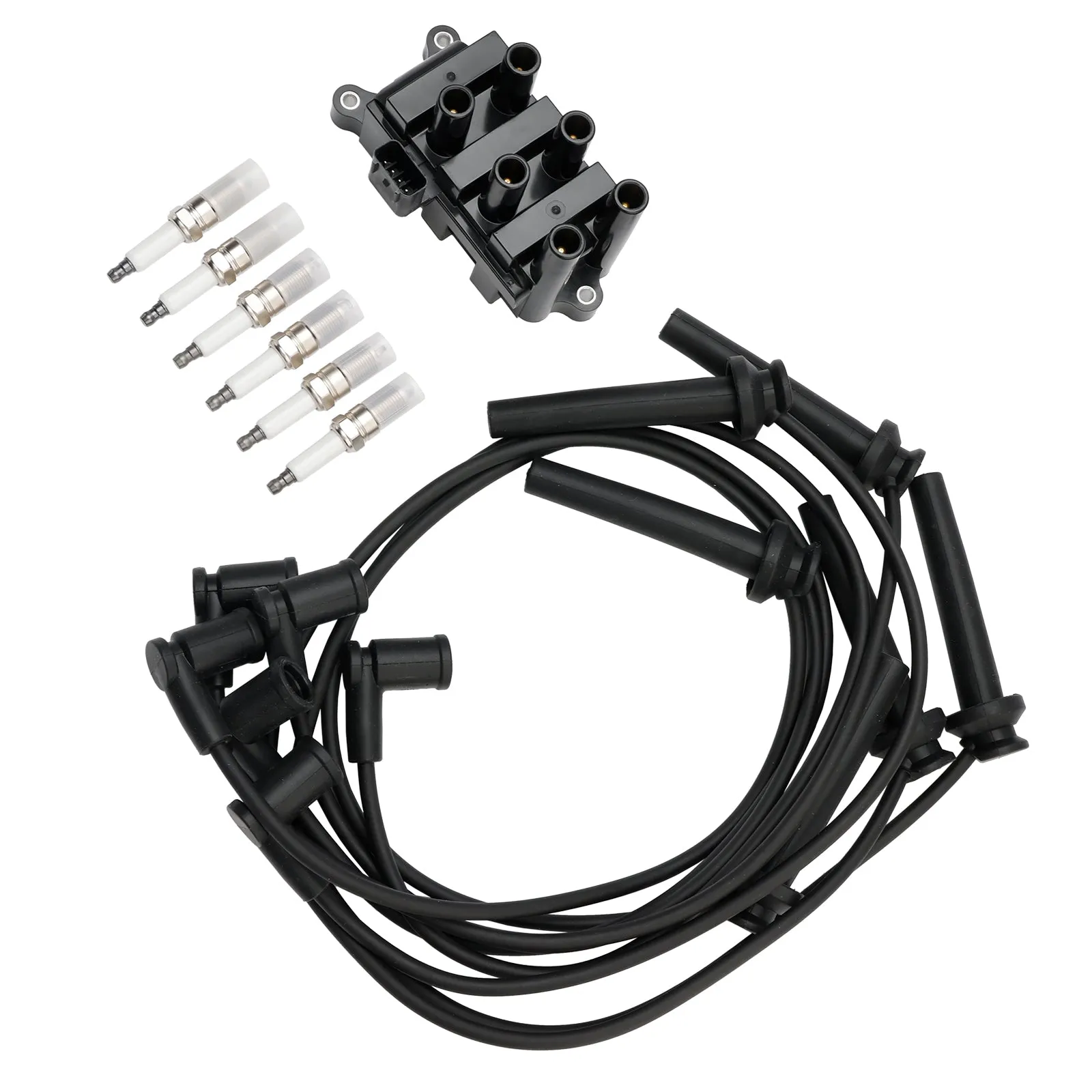 Bobina de encendido + 6 bujías + 6 cables FD498 5F2Z-12029-AD 1F2118100 para Ford E-150 Econoline Club Wagon 2001-2002 V6 4.2L