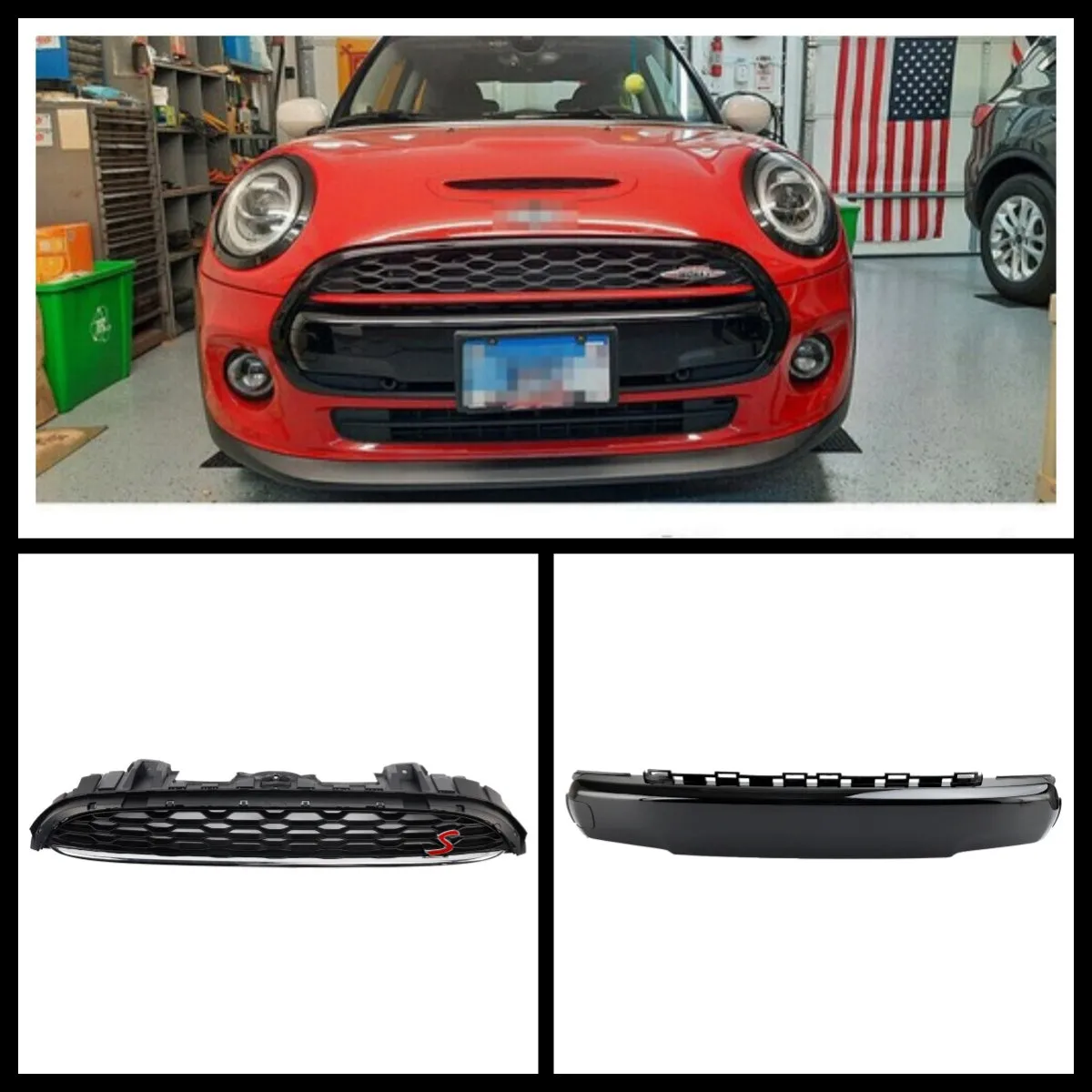 Set de rejilla negra + cubierta brillante-placa para Mini F55 Cooper S/SD (2014-2021)