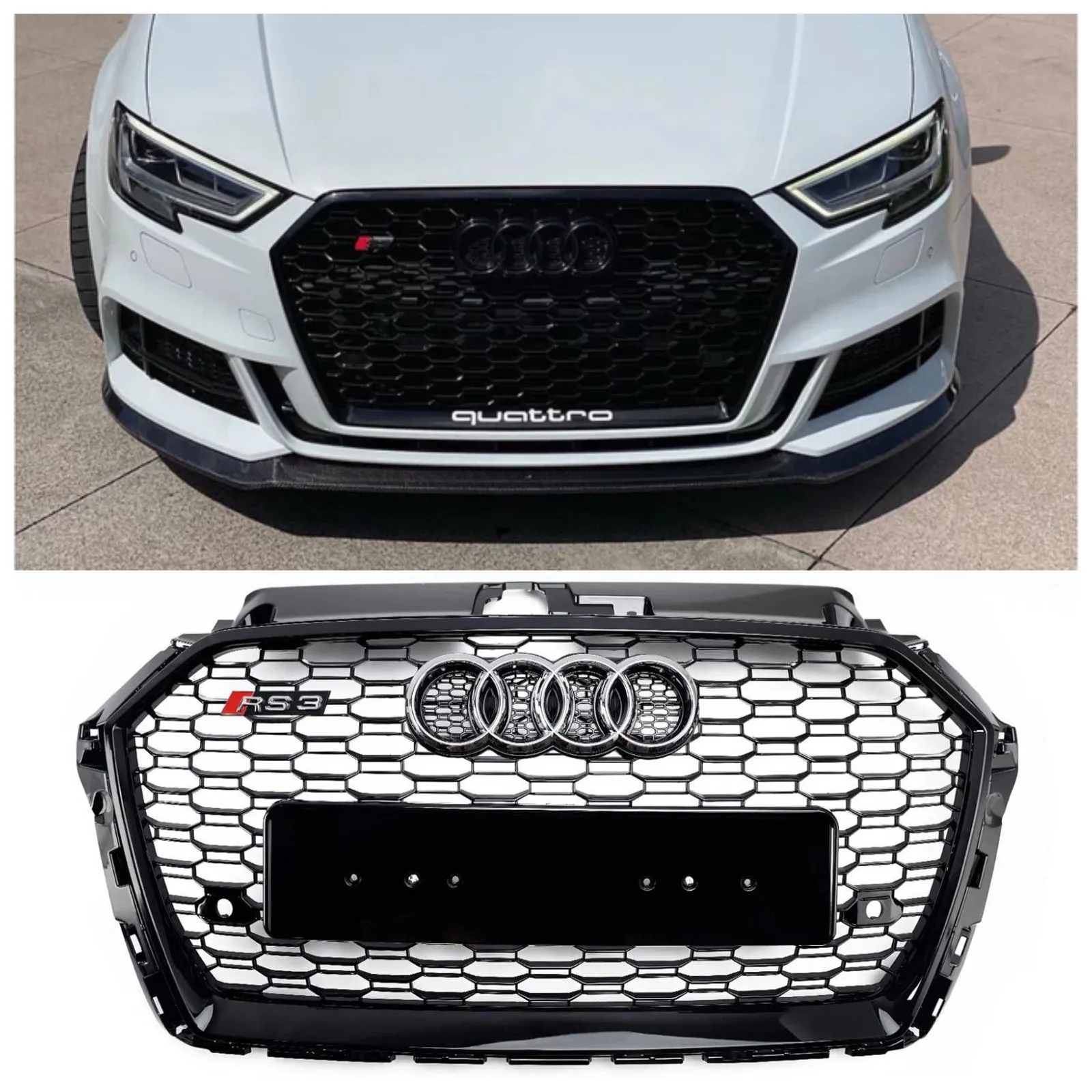 2017-2019 Audi A3 S3 RS3 Rejilla del parachoques delantero en malla de panal negro no ACC