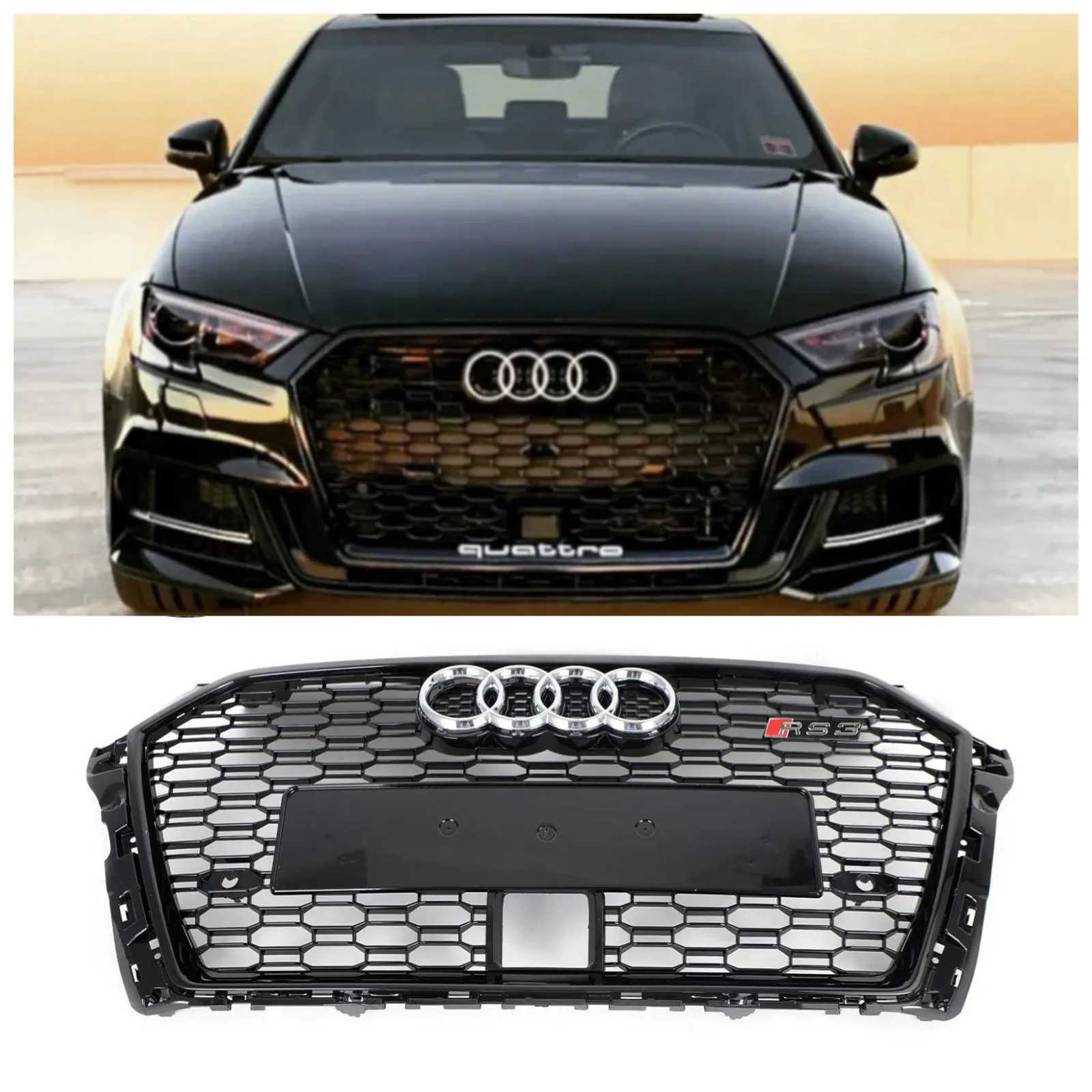 2017 2017 2019 Audi A3 S3 RS3 RS3 Grill Esalement antes con un bruto bruto negro
