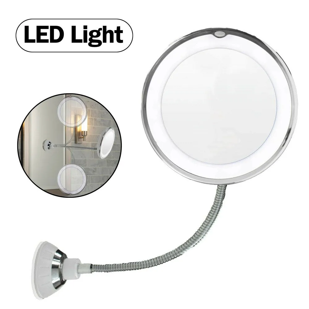 Espejo de cuello de cisne flexible con luz LED para baño, 10 aumentos 7"