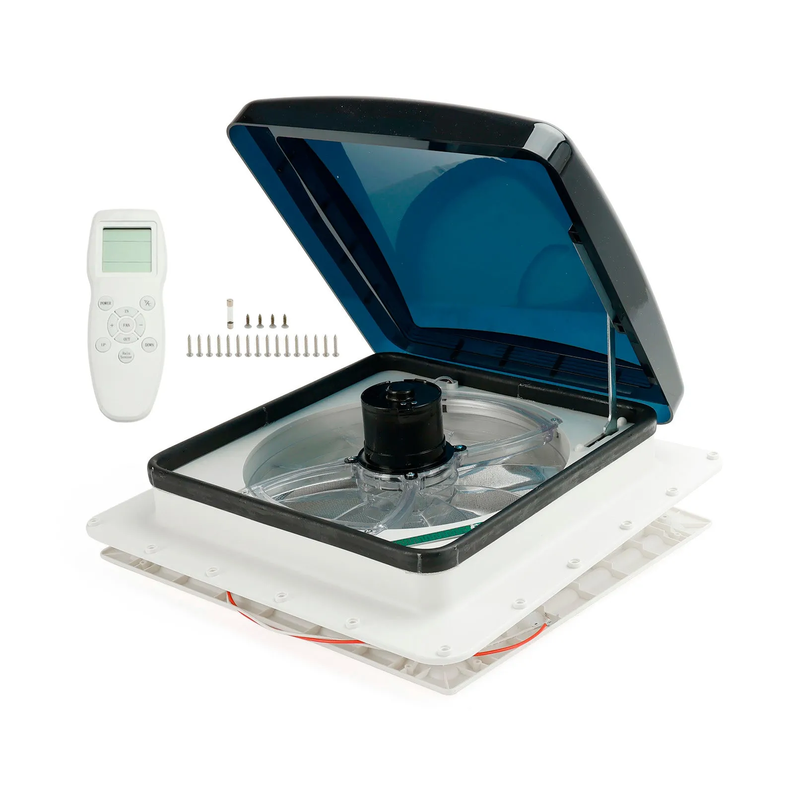 Ventilador de techo para caravana RV de 15,75 pulgadas con luz superior de 12 V, control remoto y 10 velocidades