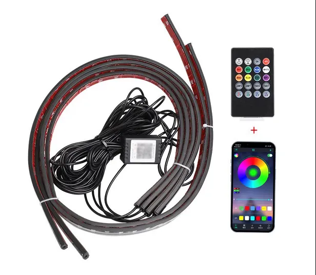 Conjunto de 4 iluminación LED para chasis, con aplicación de fantasía de luz ambiental y control remoto, 60 cm x 2 + 90 cm x 2