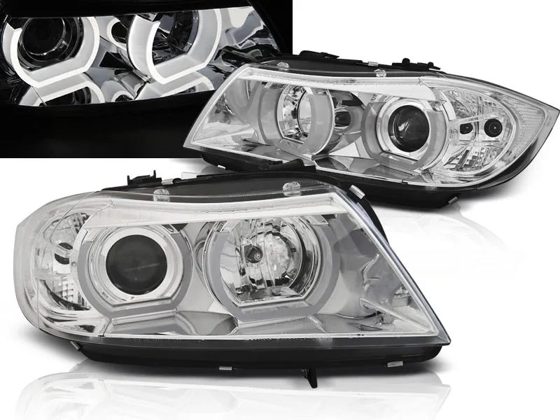 Faros Angel Eyes Bmw E90/E91 03.05-08.08 3d U-Type Cromado