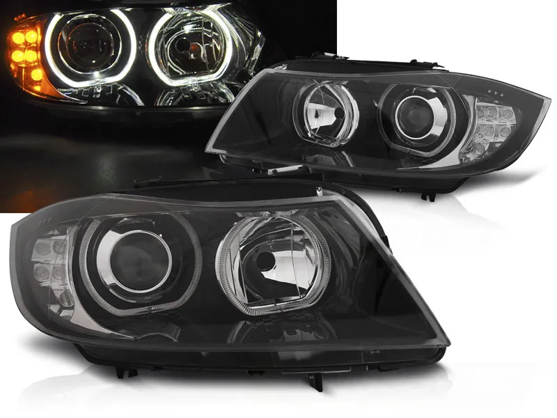 Faros Delanteros Bmw E90/E91 03.05-11 Led Angel Eyes Negro Led Indicator