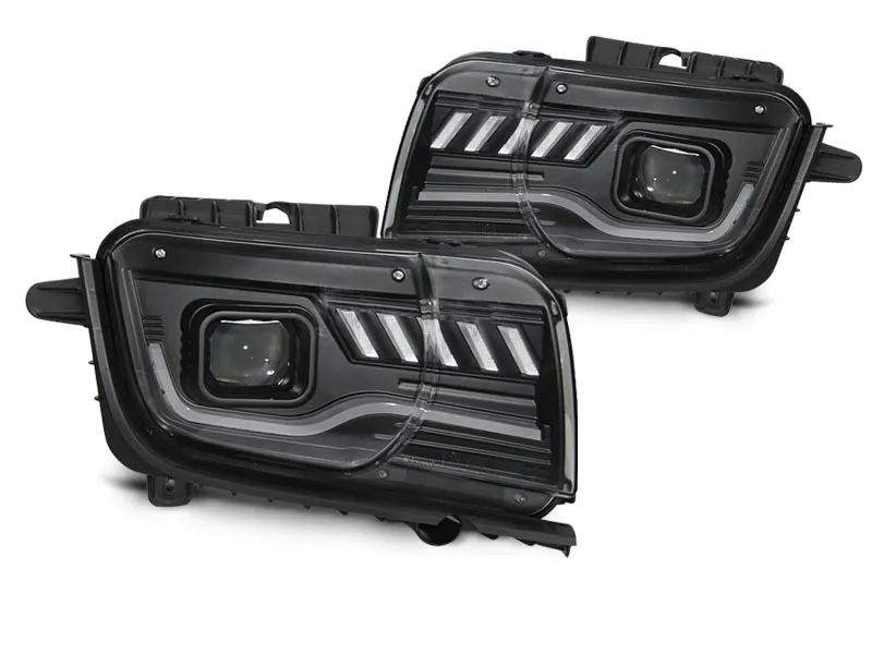 FAROS DELANTEROS CHEVROLET CAMARO 09-13 TUBO LUZ NEGRO con intermitente dinamico