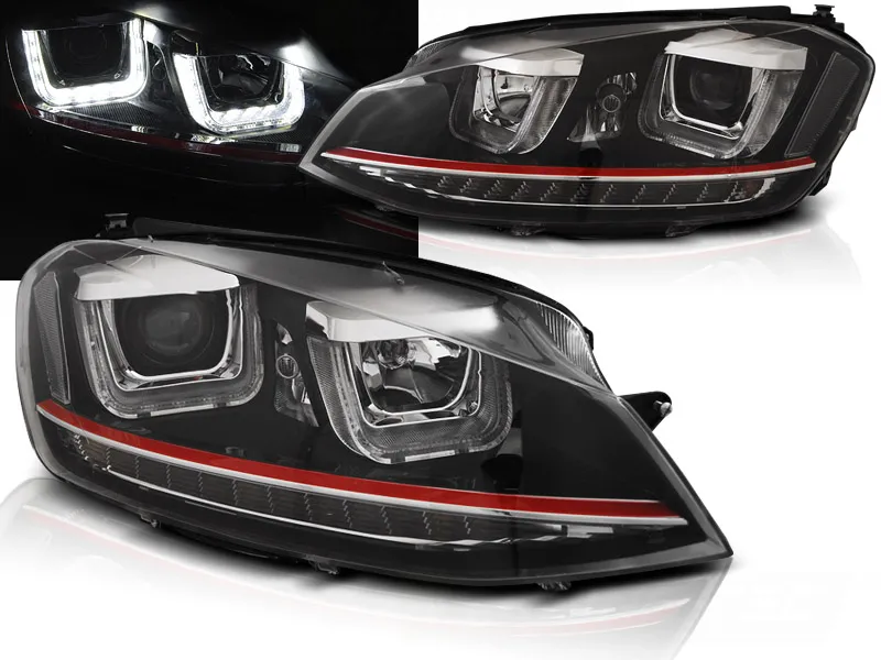 Faros Delanteros Vw Golf 7 11.12-17 U-Type Negro Rojo Line Intermitentes Dinamicos