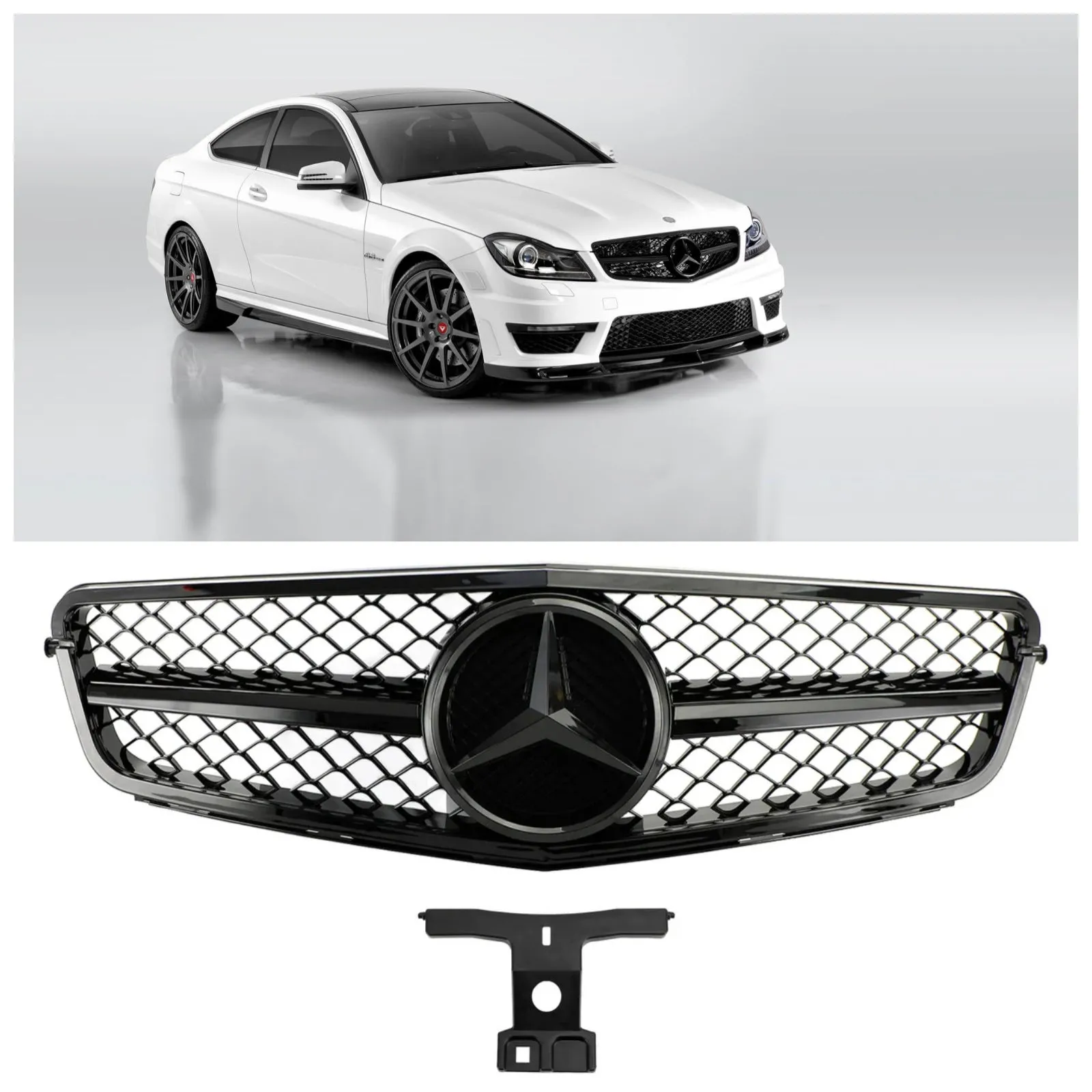 Benz Clase C W204 Parrilla negra brillante estilo C300 C350 2008-2014 C63