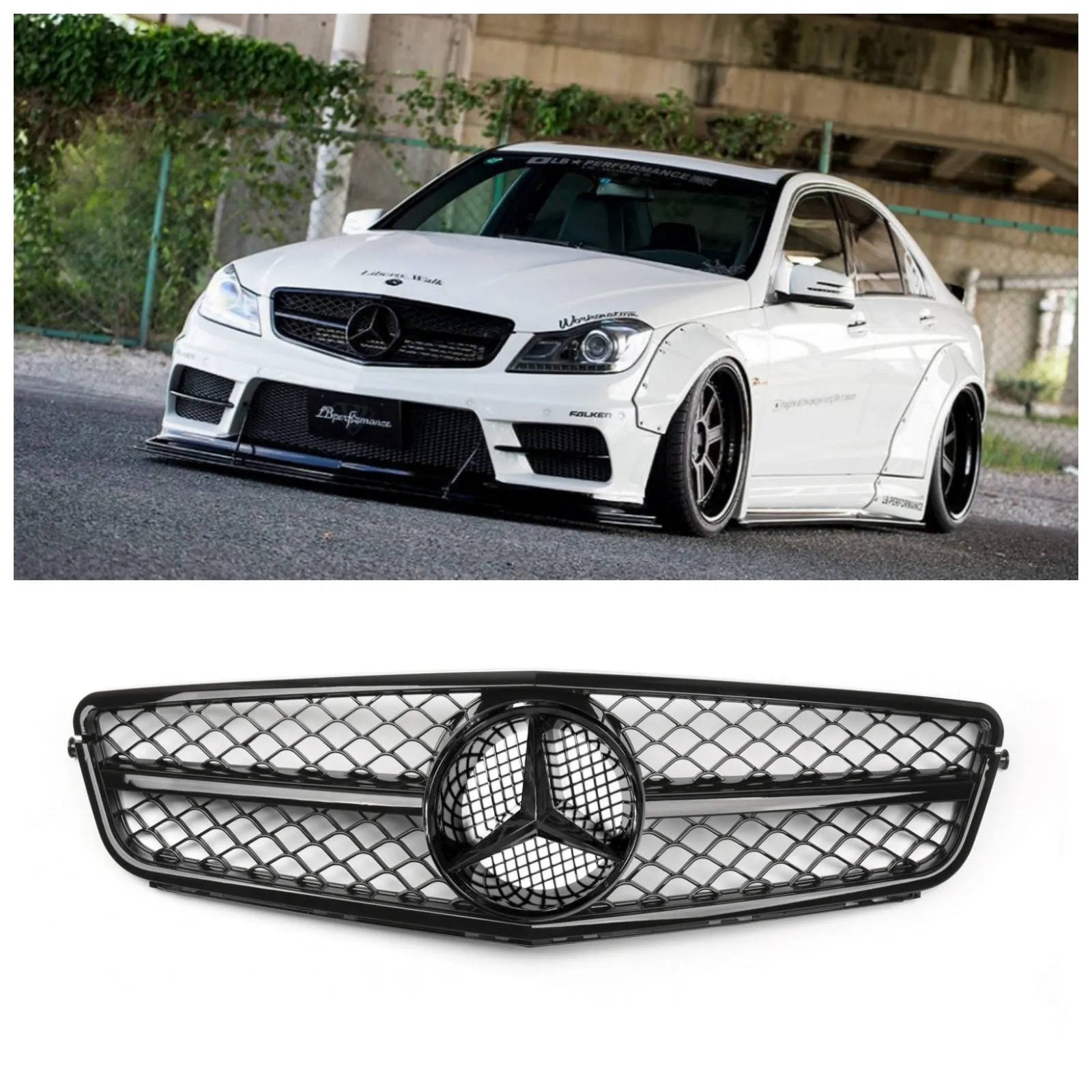 Benz Clase C 2008-2014 W204 Parrilla negra brillante estilo C300 C350 C63