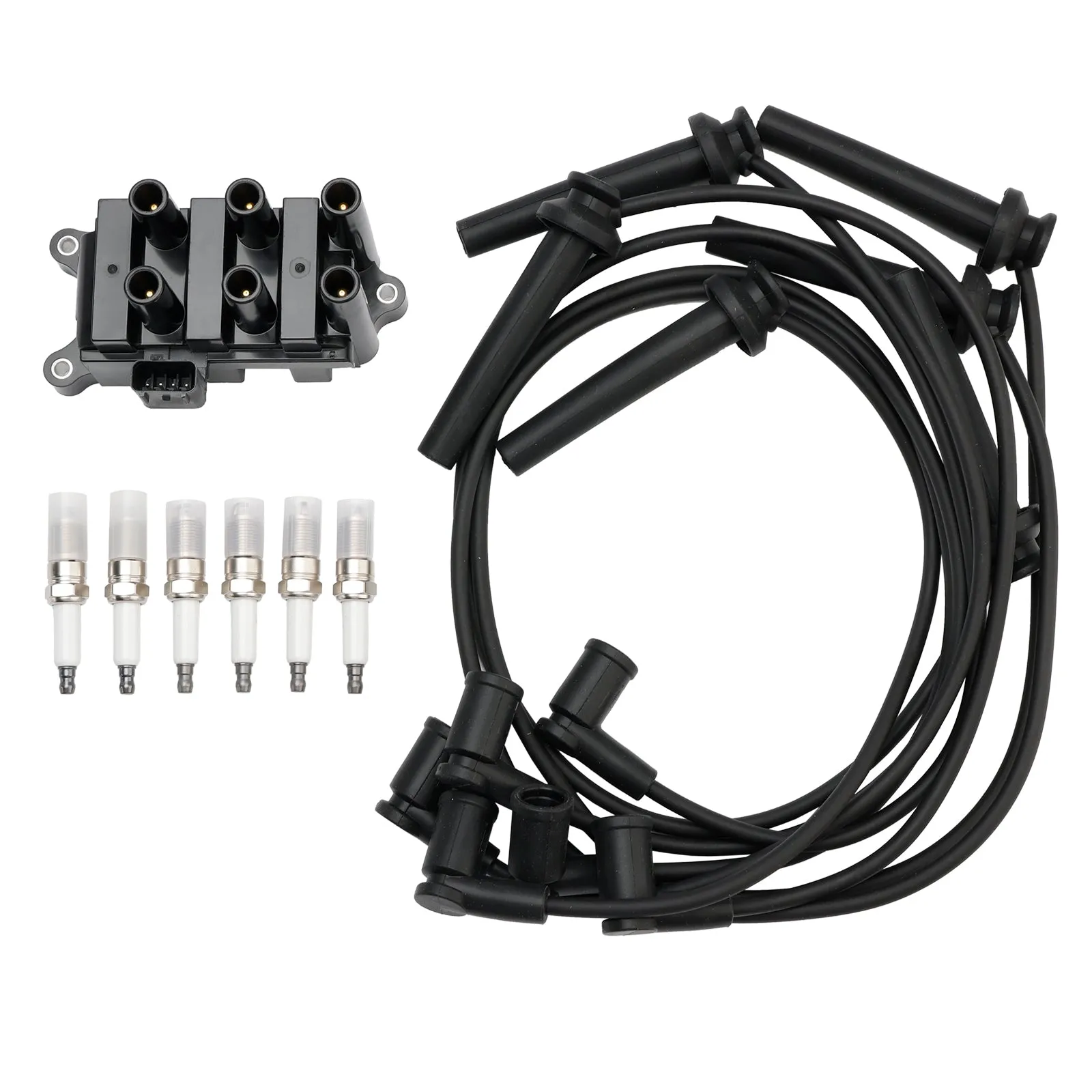 Bobina de encendido + 6 bujías + 6 cables FD498 5F2Z-12029-AD 1F2118100 2001-2008 F-150 V6 4.2L