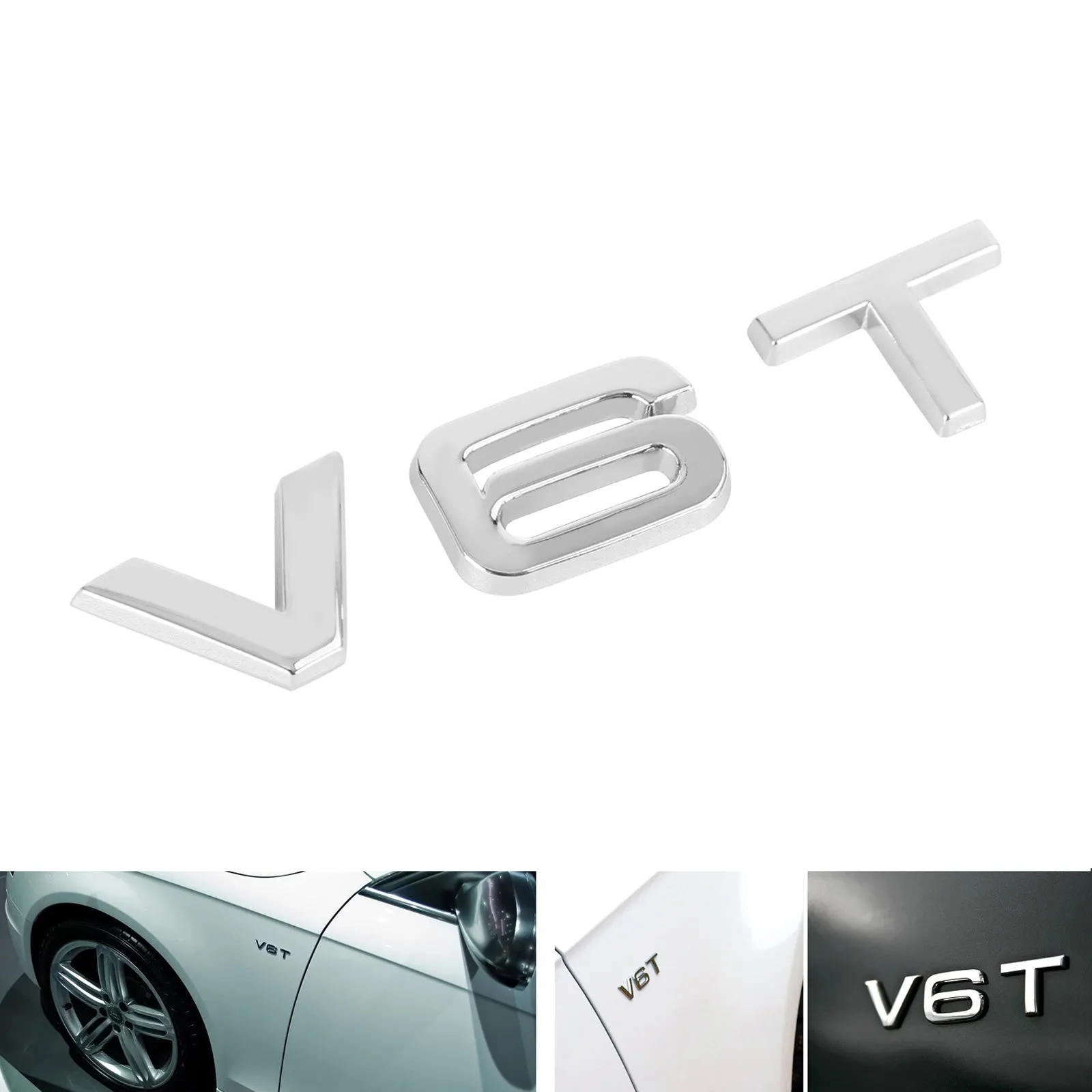 V6T Emblem Badge Fit para Audi A1 A3 A4 A5 A6 A7 Q3 Q5 Q7 S6 S7 S8 S4 SQ5 Chrome