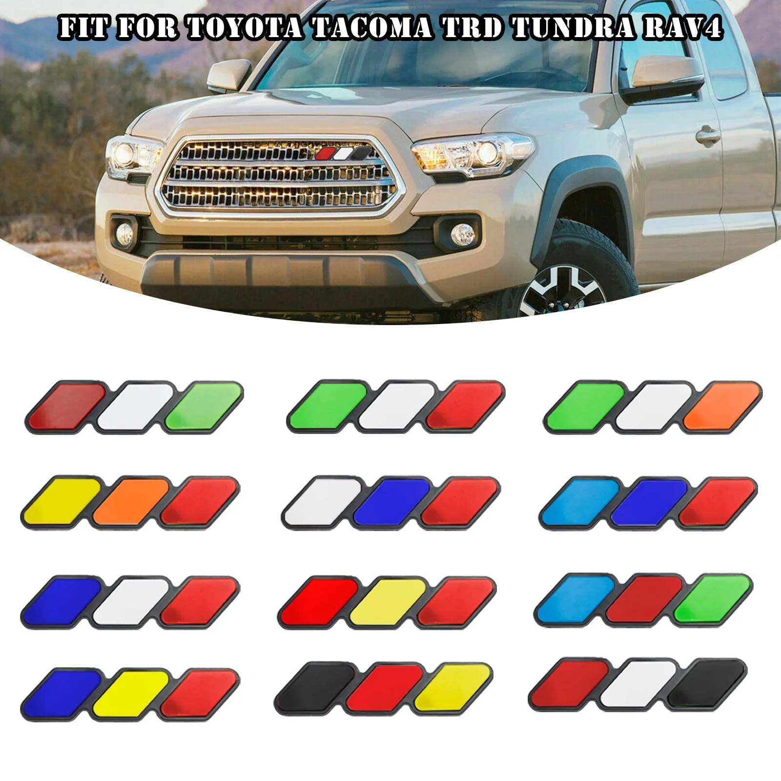 Insignia de rejilla de tricolor, emblema de automóvil, accesorios para Toyota Tacoma Trda Tura Rav4