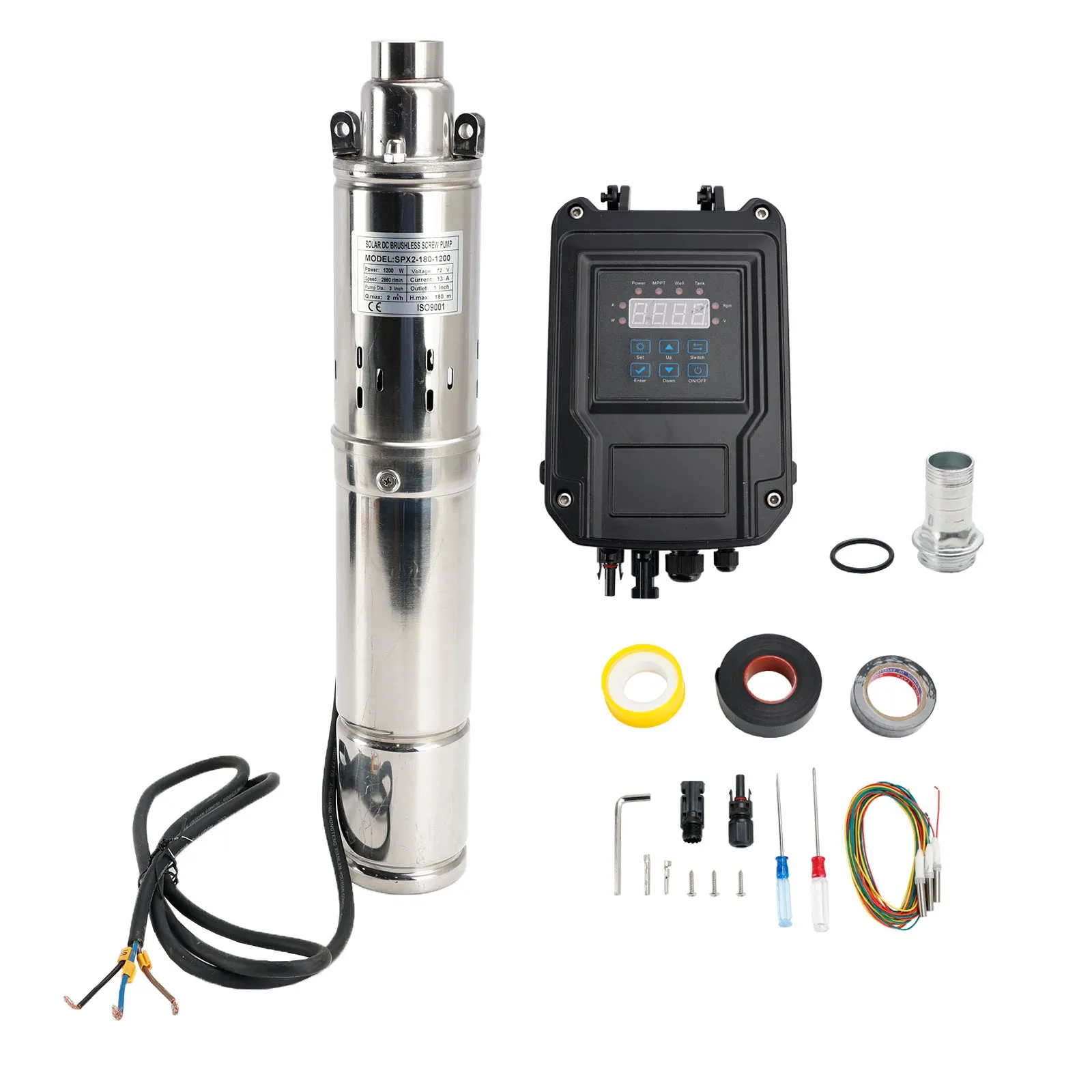 Bomba solar sumergible de 72V y 1,2kW para pozo profundo capaz de elevar hasta 180 metros de altura