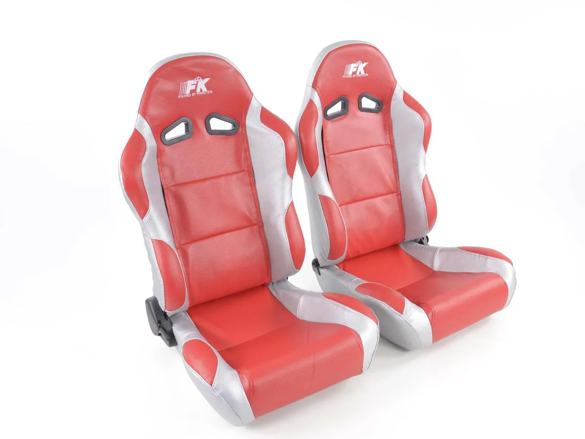 Juego Asientos Deportivos Racing De Cuero Artificial Rojo/Gris Fk Automotive