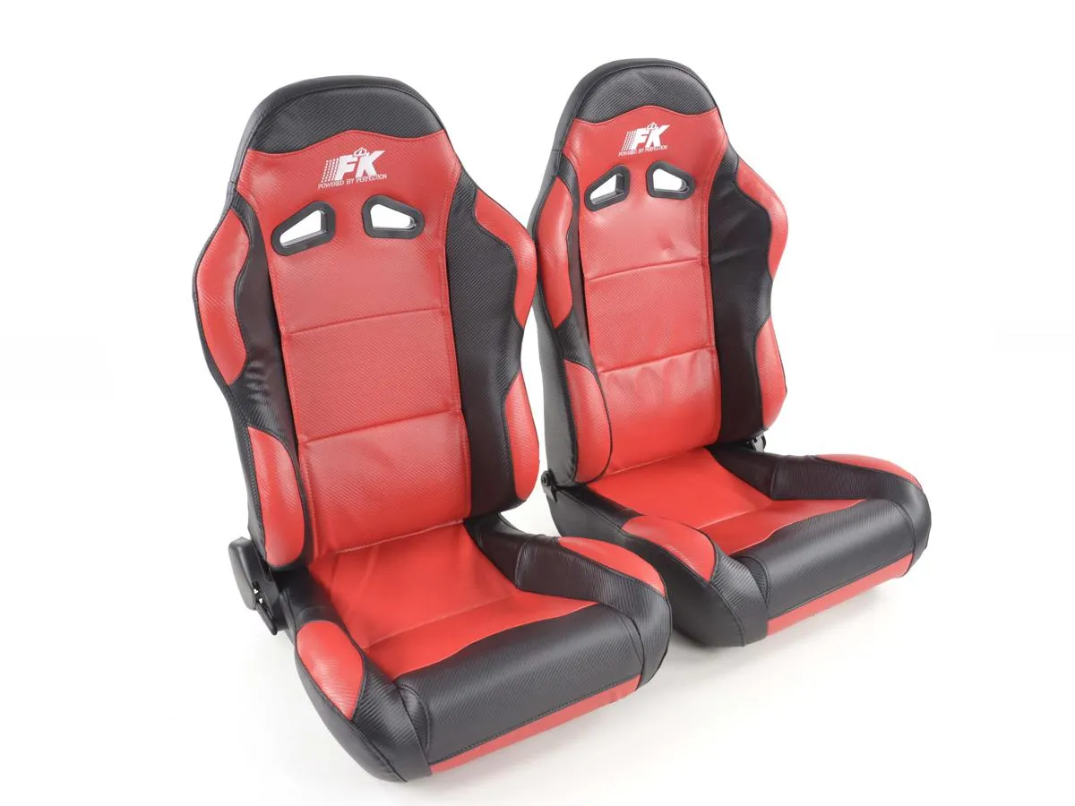 Juego Asientos Deportivos Spacelook Cuero Artificial De Carbono Rojo/Negro Fk Automotive