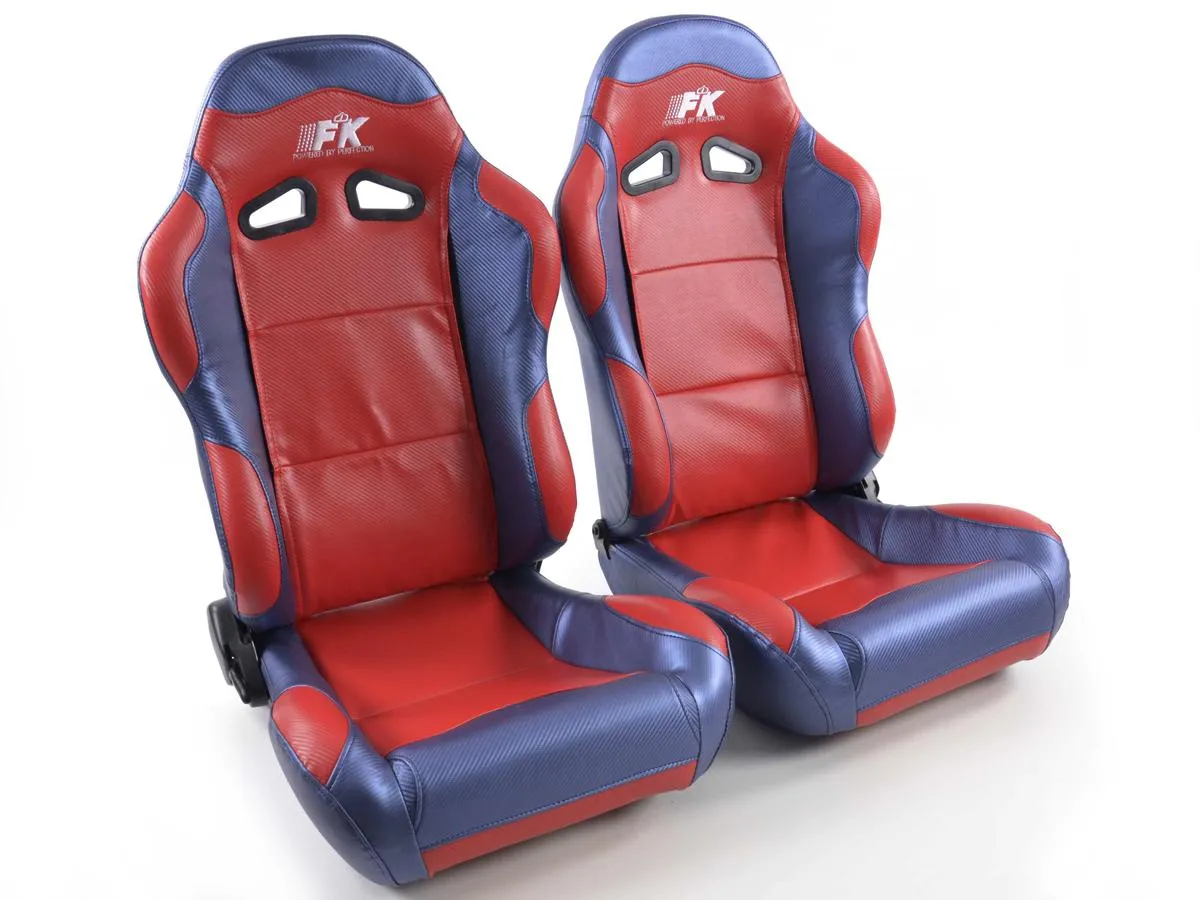 Juego Asientos Deportivos Spacelook Cuero Artificial De Carbono Rojo/Azul Fk Automotive
