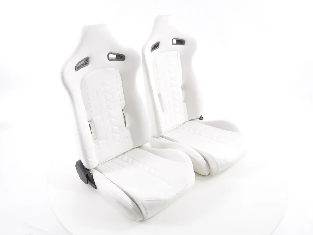 Juego Asientos Deportivos Halbschalensitz Cuero Artificial Costura Blanca Negra Fk Automotive